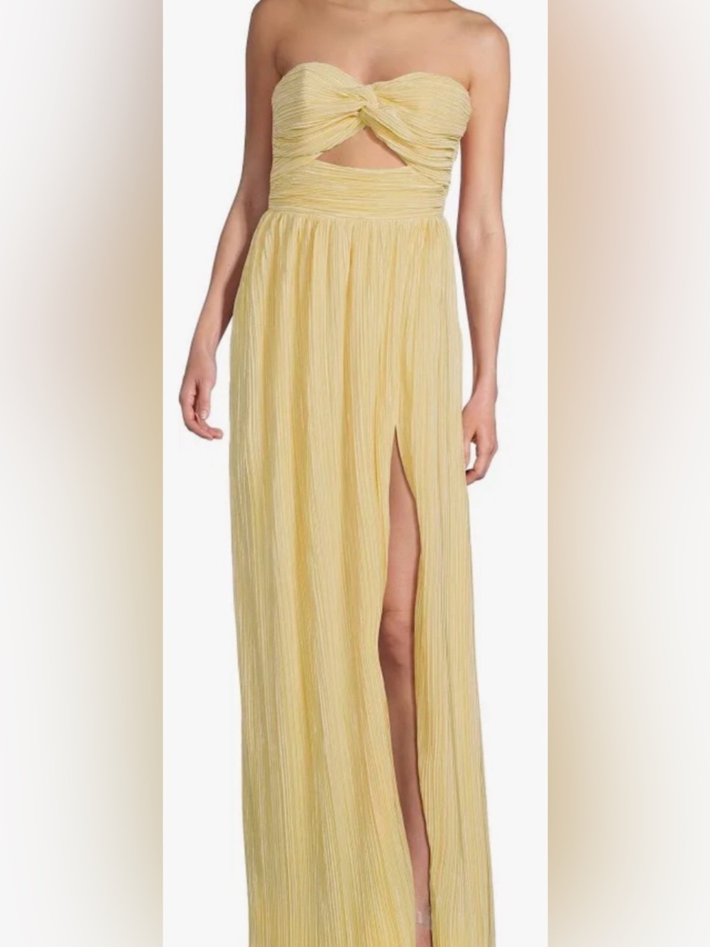PROM | lulus pleated butter yellow maxi dress with front slit